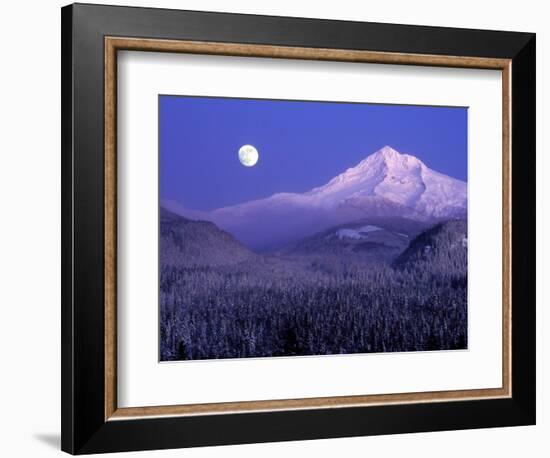 Moon Rises Over Mt. Hood, Oregon Cascades, USA-Janis Miglavs-Framed Photographic Print