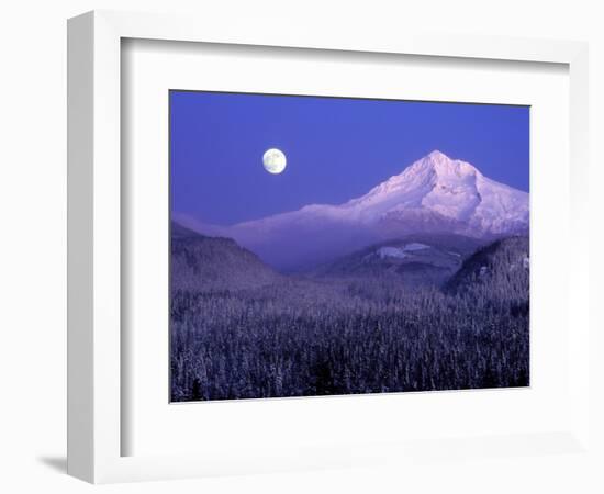 Moon Rises Over Mt. Hood, Oregon Cascades, USA-Janis Miglavs-Framed Photographic Print