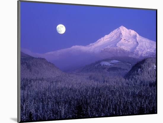 Moon Rises Over Mt. Hood, Oregon Cascades, USA-Janis Miglavs-Mounted Photographic Print