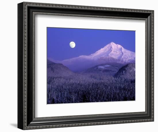 Moon Rises Over Mt. Hood, Oregon Cascades, USA-Janis Miglavs-Framed Photographic Print