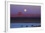 Moon Rising over Tower Butte. Arizona, Lake Powell and Houseboats-David Wall-Framed Photographic Print