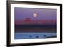 Moon Rising over Tower Butte. Arizona, Lake Powell and Houseboats-David Wall-Framed Photographic Print
