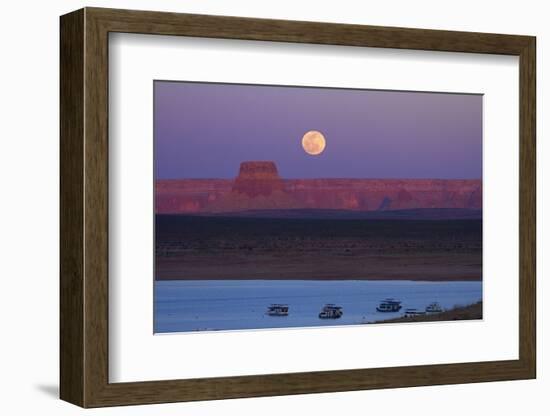 Moon Rising over Tower Butte. Arizona, Lake Powell and Houseboats-David Wall-Framed Photographic Print