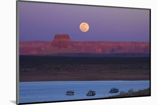 Moon Rising over Tower Butte. Arizona, Lake Powell and Houseboats-David Wall-Mounted Photographic Print