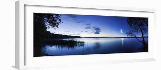 Moon Rising over Tranquil Lake Against Moody Sky, Mozhaisk, Russia-null-Framed Photographic Print