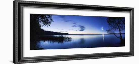 Moon Rising over Tranquil Lake Against Moody Sky, Mozhaisk, Russia-null-Framed Photographic Print
