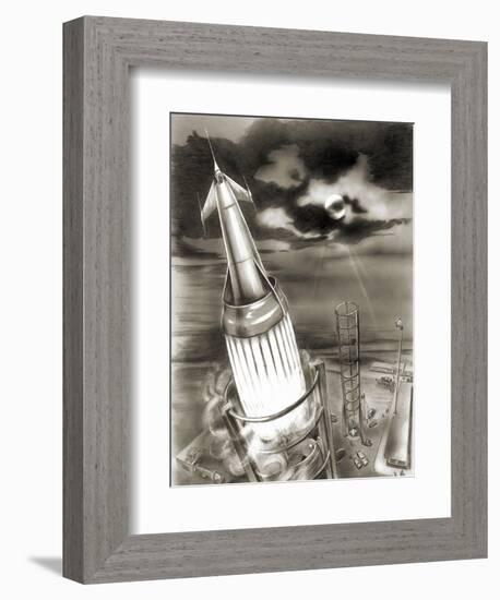 Moon Rocket Launch, 1950s Artwork-Detlev Van Ravenswaay-Framed Photographic Print