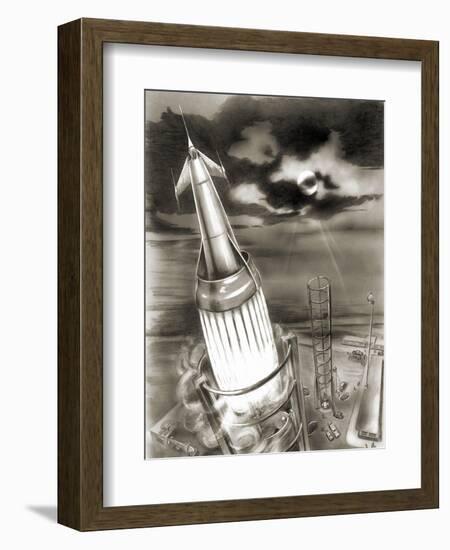 Moon Rocket Launch, 1950s Artwork-Detlev Van Ravenswaay-Framed Photographic Print