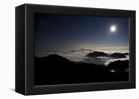 Moon Sand Stars Shine Above Low Lying Clouds on Mount Rainier National Park-Dan Holz-Framed Premier Image Canvas