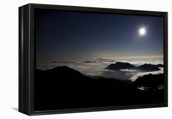 Moon Sand Stars Shine Above Low Lying Clouds on Mount Rainier National Park-Dan Holz-Framed Premier Image Canvas