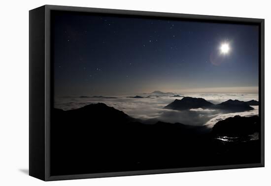 Moon Sand Stars Shine Above Low Lying Clouds on Mount Rainier National Park-Dan Holz-Framed Premier Image Canvas