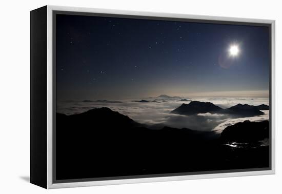 Moon Sand Stars Shine Above Low Lying Clouds on Mount Rainier National Park-Dan Holz-Framed Premier Image Canvas