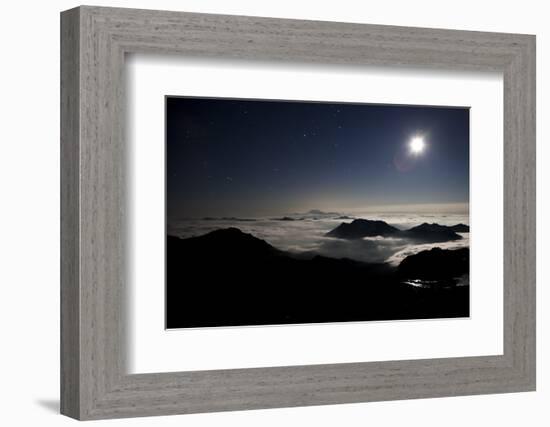 Moon Sand Stars Shine Above Low Lying Clouds on Mount Rainier National Park-Dan Holz-Framed Photographic Print