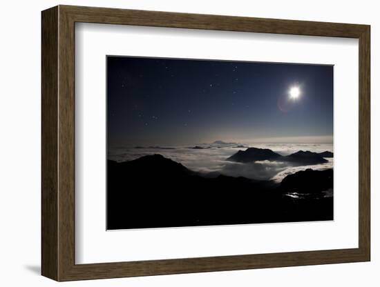 Moon Sand Stars Shine Above Low Lying Clouds on Mount Rainier National Park-Dan Holz-Framed Photographic Print