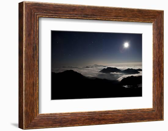 Moon Sand Stars Shine Above Low Lying Clouds on Mount Rainier National Park-Dan Holz-Framed Photographic Print