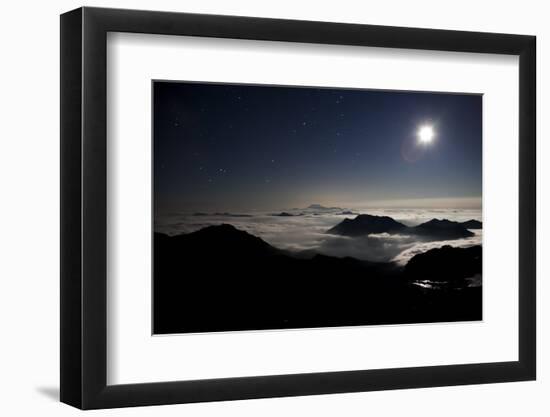 Moon Sand Stars Shine Above Low Lying Clouds on Mount Rainier National Park-Dan Holz-Framed Photographic Print