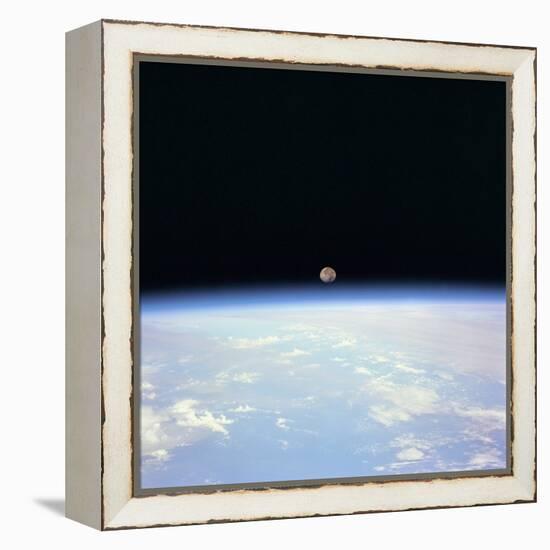 Moon Set and Earth Horizon Taken from Space Shuttle Discovery, July 14, 1995-null-Framed Stretched Canvas
