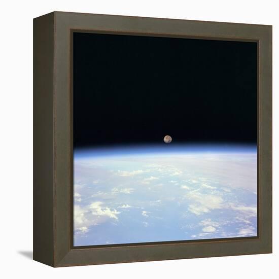 Moon Set and Earth Horizon Taken from Space Shuttle Discovery, July 14, 1995-null-Framed Stretched Canvas