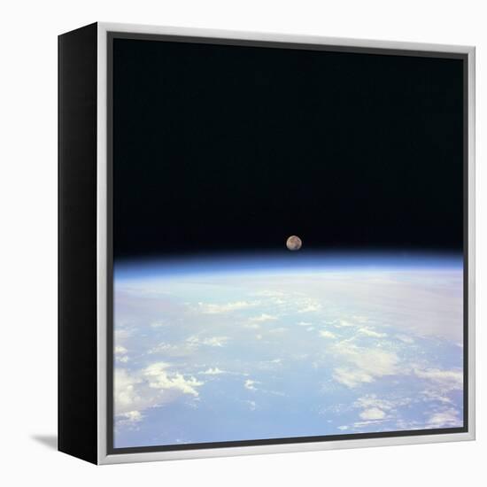 Moon Set and Earth Horizon Taken from Space Shuttle Discovery, July 14, 1995-null-Framed Stretched Canvas