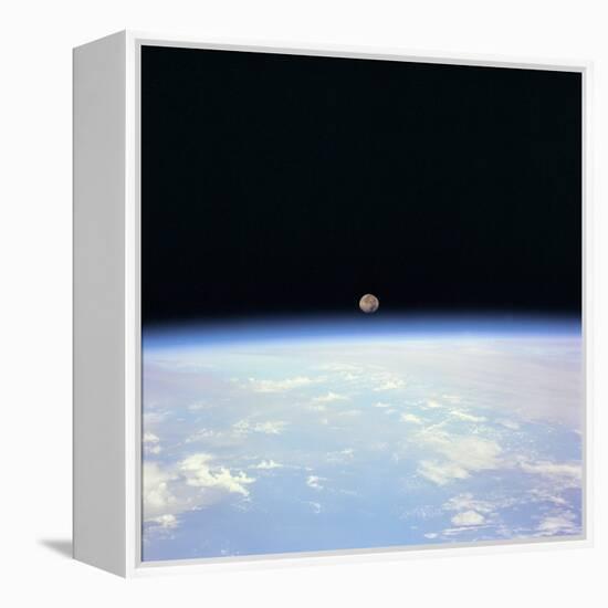 Moon Set and Earth Horizon Taken from Space Shuttle Discovery, July 14, 1995-null-Framed Stretched Canvas