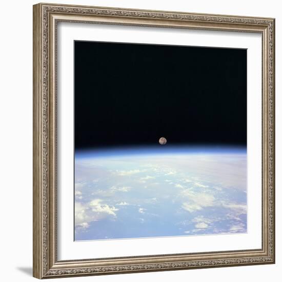 Moon Set and Earth Horizon Taken from Space Shuttle Discovery, July 14, 1995-null-Framed Photo