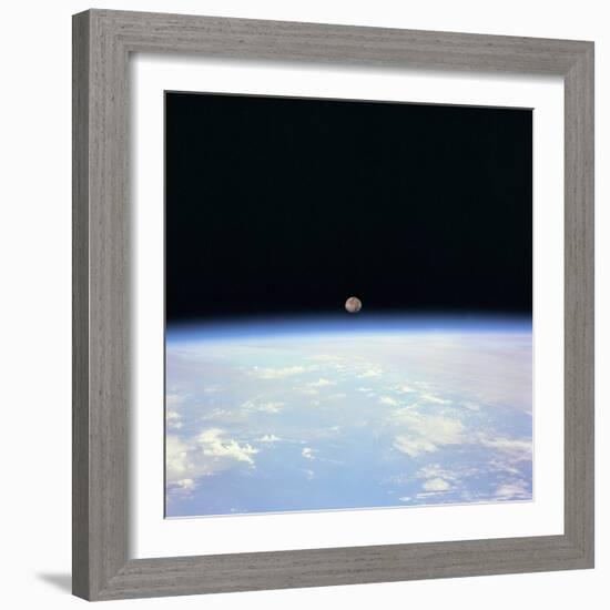 Moon Set and Earth Horizon Taken from Space Shuttle Discovery, July 14, 1995-null-Framed Photo