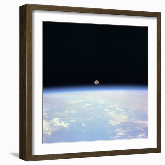 Moon Set and Earth Horizon Taken from Space Shuttle Discovery, July 14, 1995-null-Framed Photo