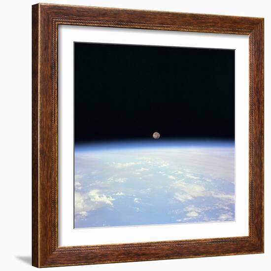 Moon Set and Earth Horizon Taken from Space Shuttle Discovery, July 14, 1995-null-Framed Photo