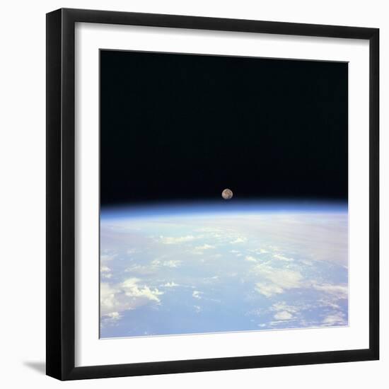 Moon Set and Earth Horizon Taken from Space Shuttle Discovery, July 14, 1995-null-Framed Photo