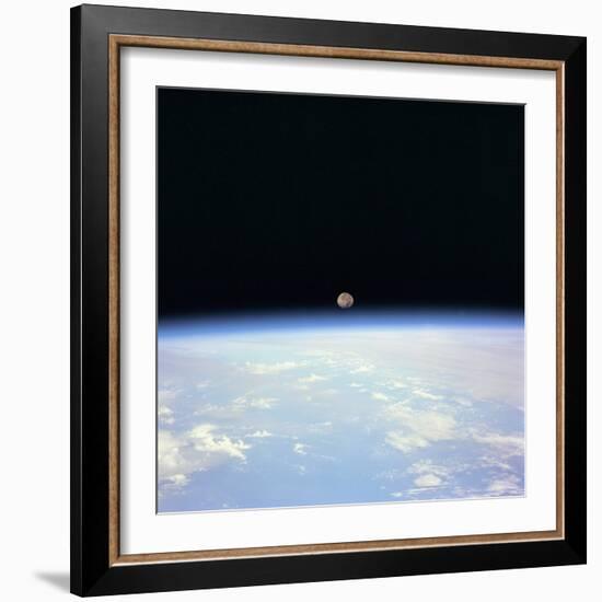 Moon Set and Earth Horizon Taken from Space Shuttle Discovery, July 14, 1995-null-Framed Photo