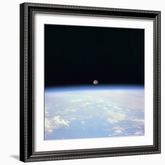 Moon Set and Earth Horizon Taken from Space Shuttle Discovery, July 14, 1995-null-Framed Photo