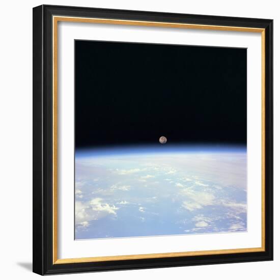 Moon Set and Earth Horizon Taken from Space Shuttle Discovery, July 14, 1995-null-Framed Photo