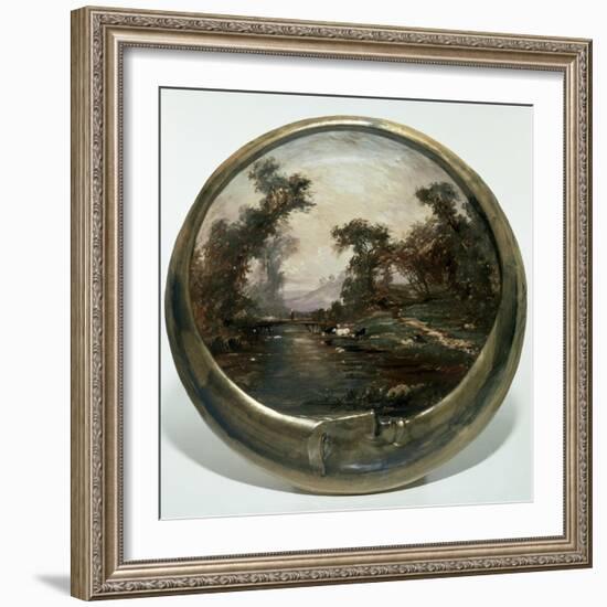 Moon-Shaped Plate with Landscape, 1890, Ceramics-null-Framed Giclee Print