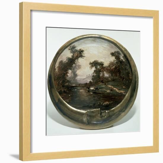 Moon-Shaped Plate with Landscape, 1890, Ceramics-null-Framed Giclee Print