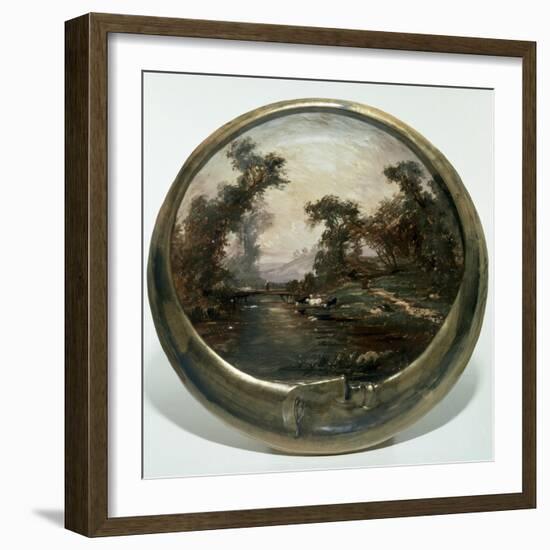 Moon-Shaped Plate with Landscape, 1890, Ceramics-null-Framed Giclee Print