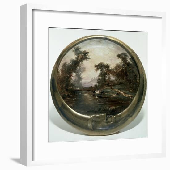 Moon-Shaped Plate with Landscape, 1890, Ceramics-null-Framed Giclee Print