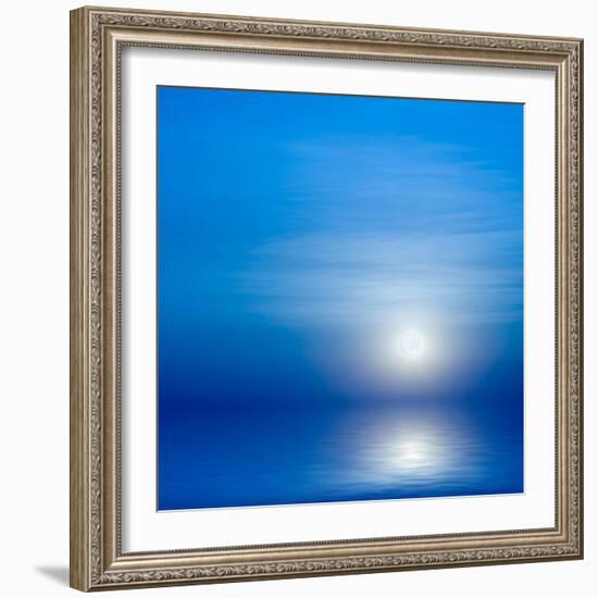 Moon, Sky And Blue Sea-alanuster-Framed Art Print