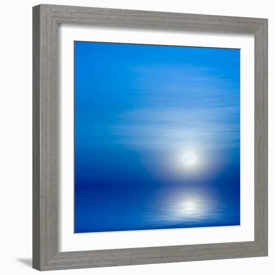 Moon, Sky And Blue Sea-alanuster-Framed Art Print