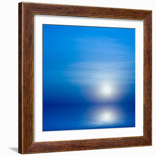 Moon, Sky And Blue Sea-alanuster-Framed Art Print