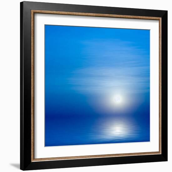 Moon, Sky And Blue Sea-alanuster-Framed Art Print