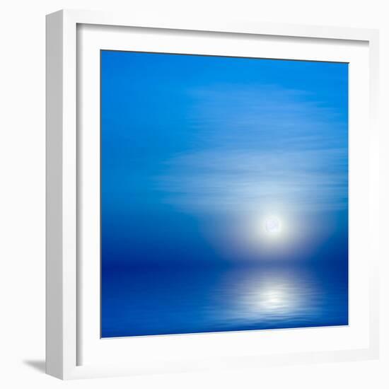 Moon, Sky And Blue Sea-alanuster-Framed Art Print