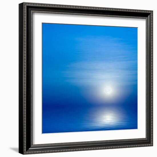 Moon, Sky And Blue Sea-alanuster-Framed Art Print