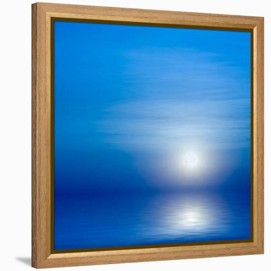 Moon, Sky And Blue Sea-alanuster-Framed Stretched Canvas