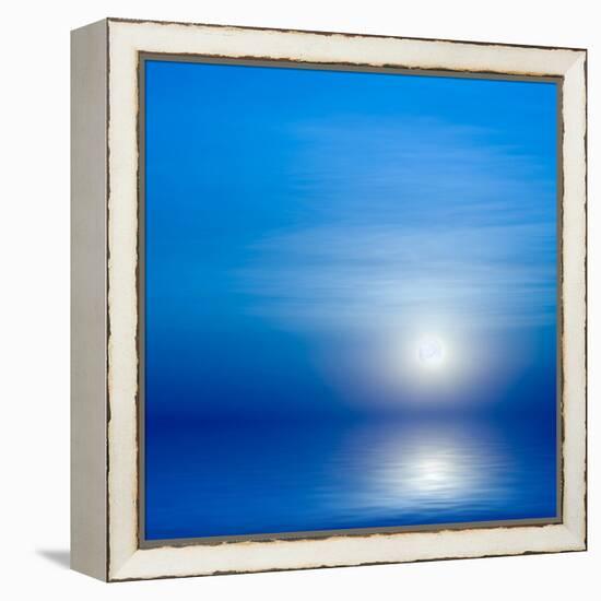 Moon, Sky And Blue Sea-alanuster-Framed Stretched Canvas