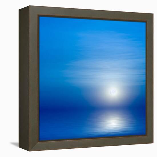 Moon, Sky And Blue Sea-alanuster-Framed Stretched Canvas