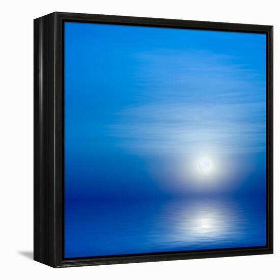 Moon, Sky And Blue Sea-alanuster-Framed Stretched Canvas