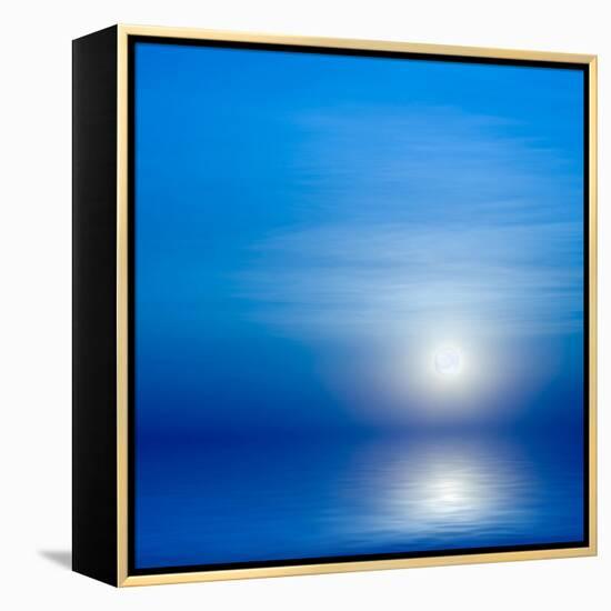 Moon, Sky And Blue Sea-alanuster-Framed Stretched Canvas