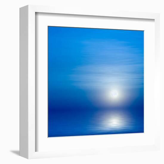 Moon, Sky And Blue Sea-alanuster-Framed Art Print