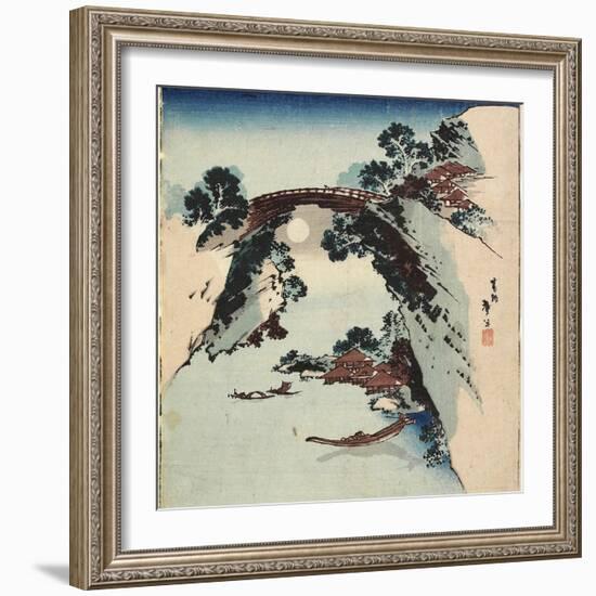Moon Underneath the Bridge, 1811-1820-Katsushika Hokusai-Framed Giclee Print