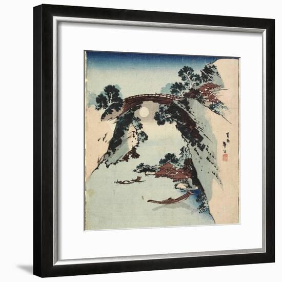 Moon Underneath the Bridge, 1811-1820-Katsushika Hokusai-Framed Premium Giclee Print